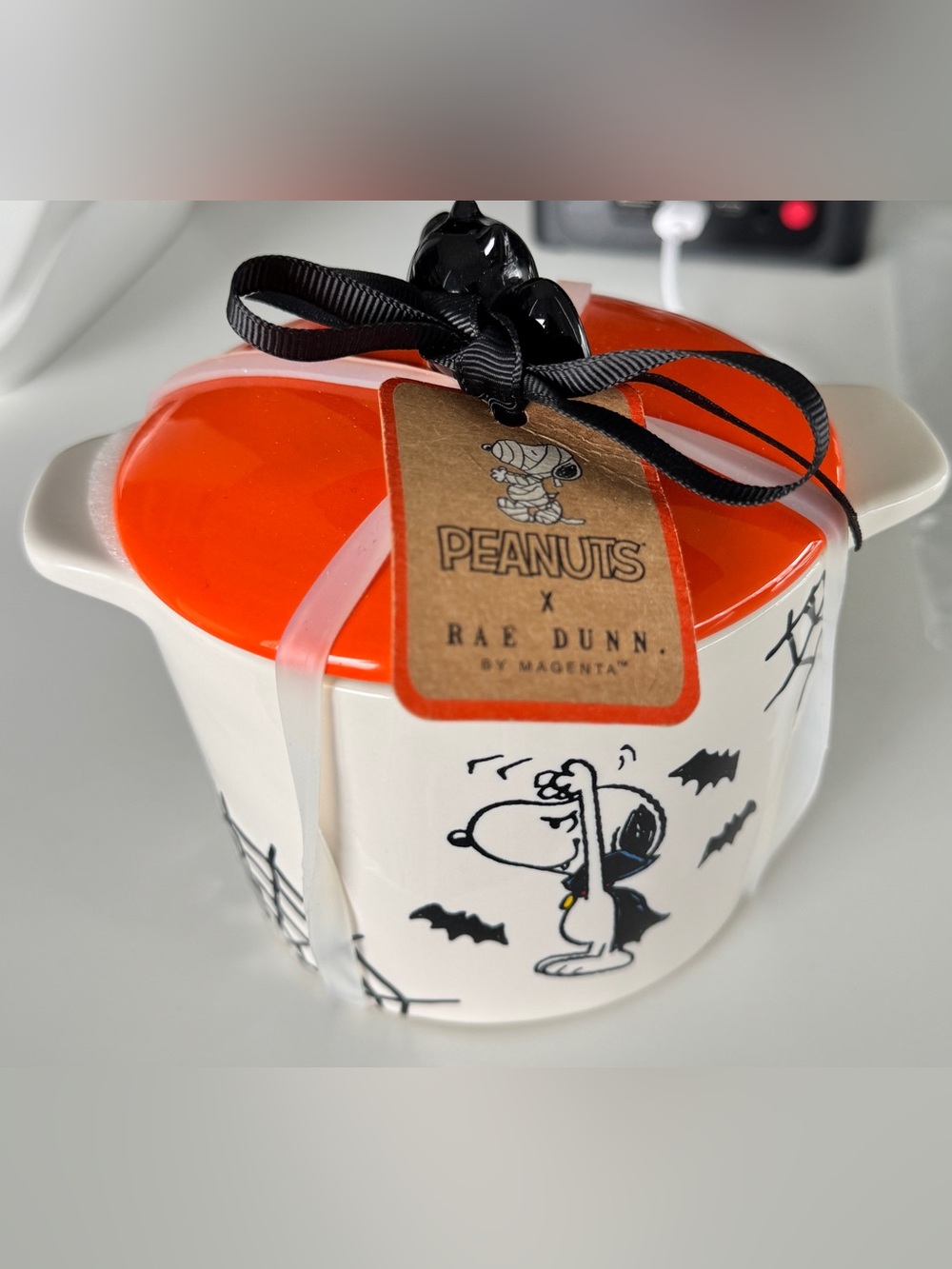 Rae Dunn Peanuts Halloween Bright Orange Lid oven safe baking bowl